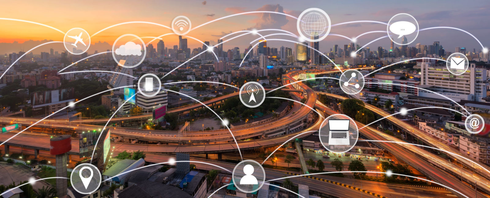 technology,and,communication,icon,over,cityscape,network,and,connection,concept